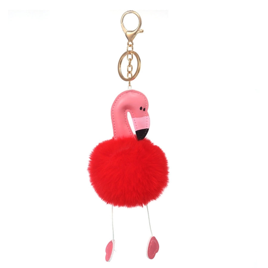 cartoon style flamingo pu leather alloy plush plating bag pendant keychain