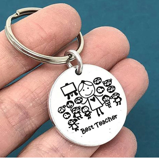 cartoon pattern letter stainless steel teachers' day unisex charms keychain