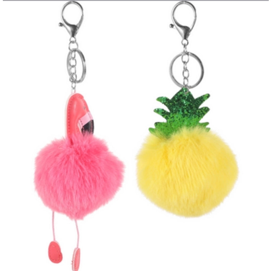 cartoon style flamingo pu leather alloy plush plating bag pendant keychain